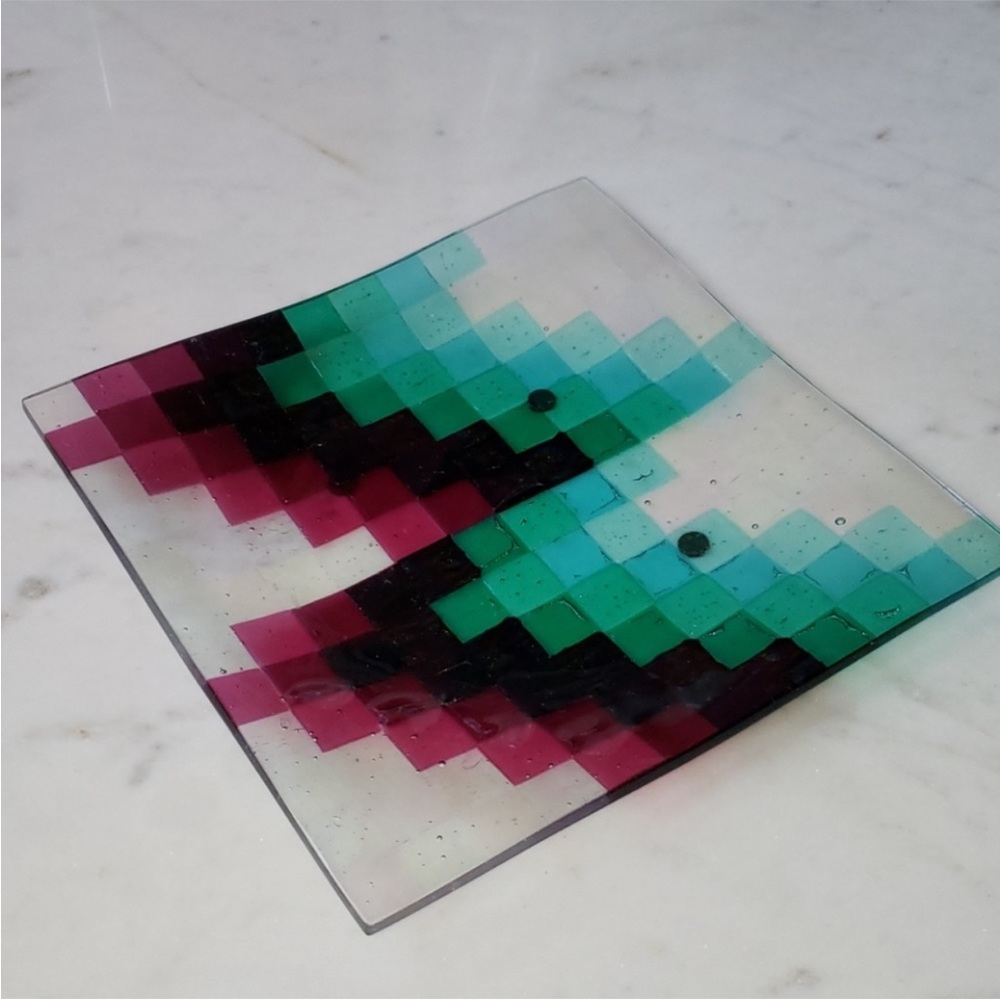 Handmade Fused Art Glass 9” Square
Platter Abstract Seattle WA Gallery Decor